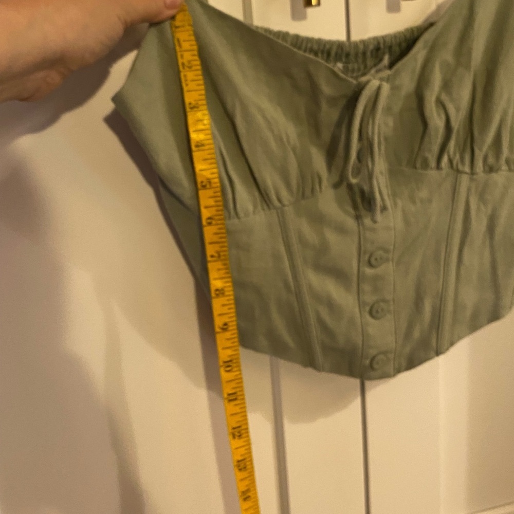 Ally Green Cami Crop Top Corset Linen casual chic coquette cottagecore milkmaid - Picture 12 of 15